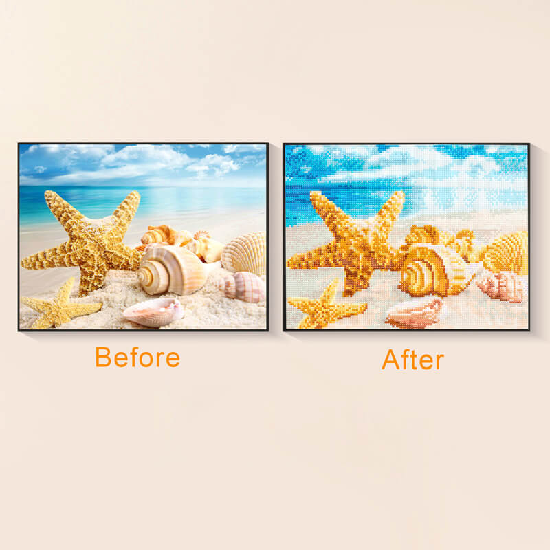 Starfish diamond art detail from seaside painting – DYC