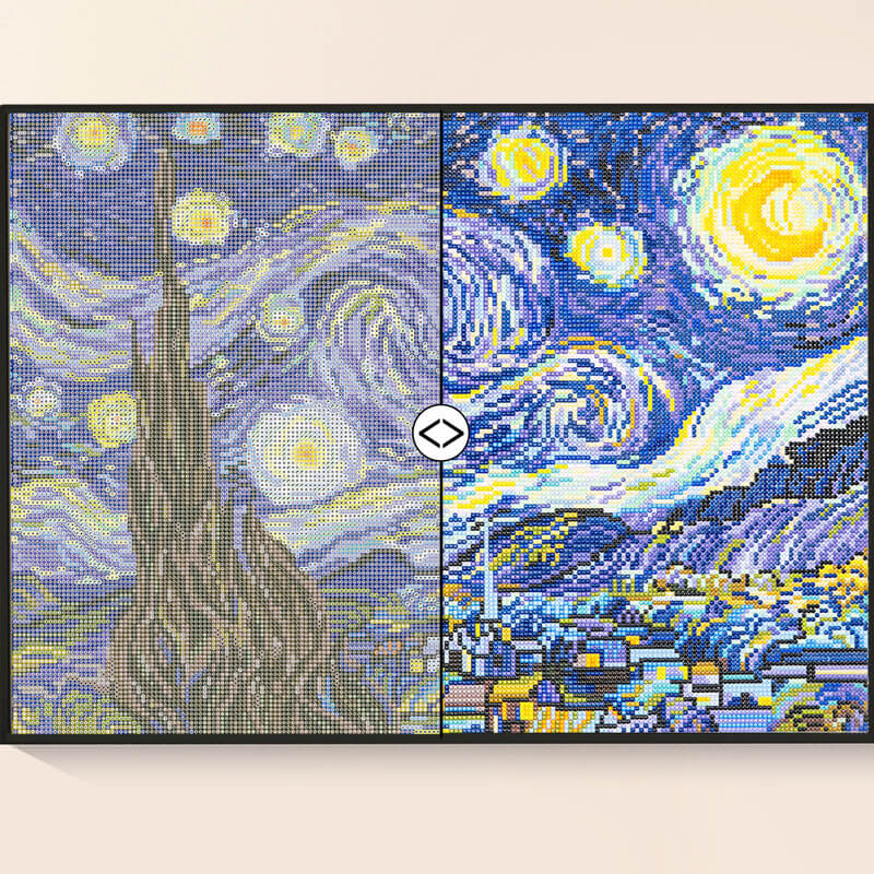Original photo vs finished Starry Night diamond art – DYC