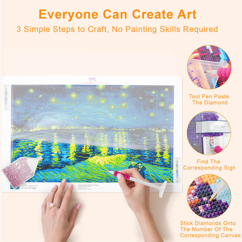 DIY steps for Starry Night Over the Rhone diamond painting – DYC