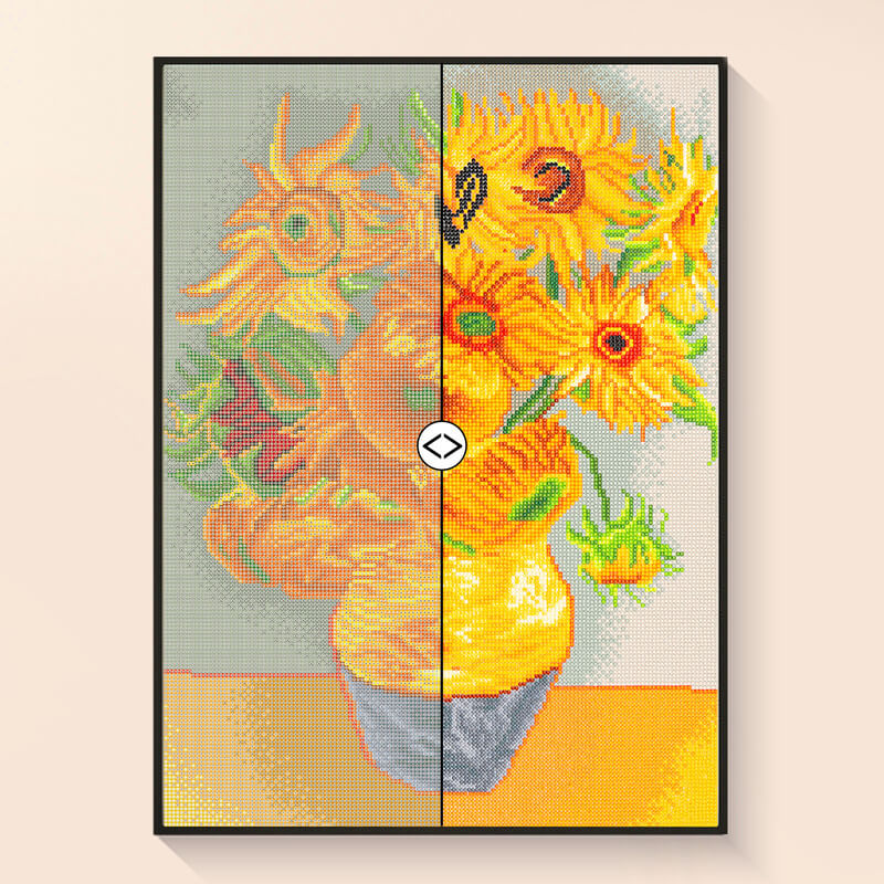 Before and after sunflower diamond painting Van Gogh art DYC