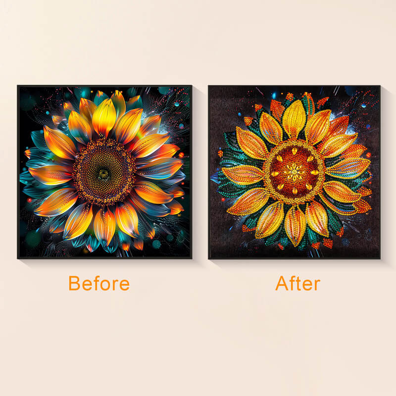 Detailed sunflower diamond art close-up – DYC