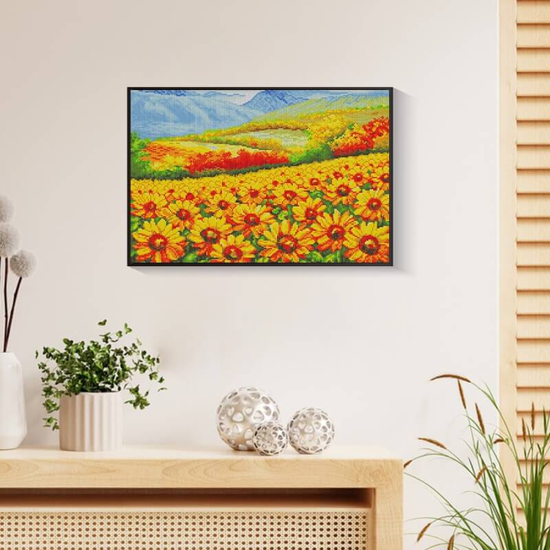 Close-up of drills and details in Sunflower Diamond Painting Kit | DYC