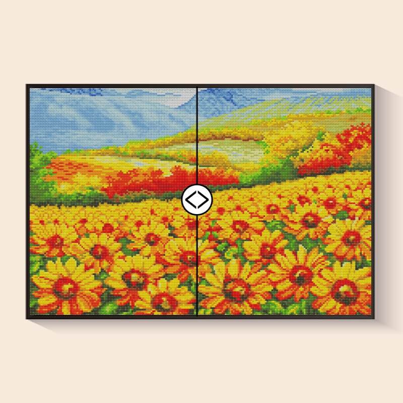 Original photo reference vs Golden Flower Sea Sunflower Diamond Painting Kit | DYC