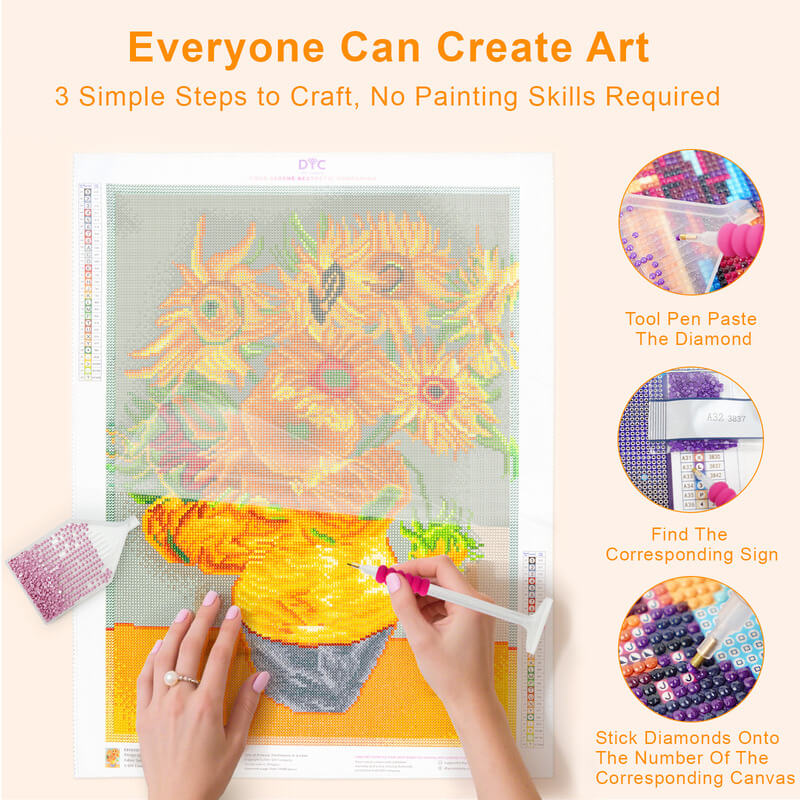 Sunflower diamond painting DIY process step by step DYC