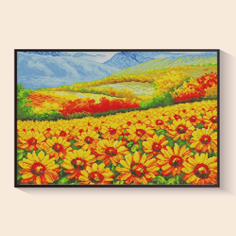 Sunlit Sunflower Hills Diamond Painting Kit – Golden Flower Sea | DYC