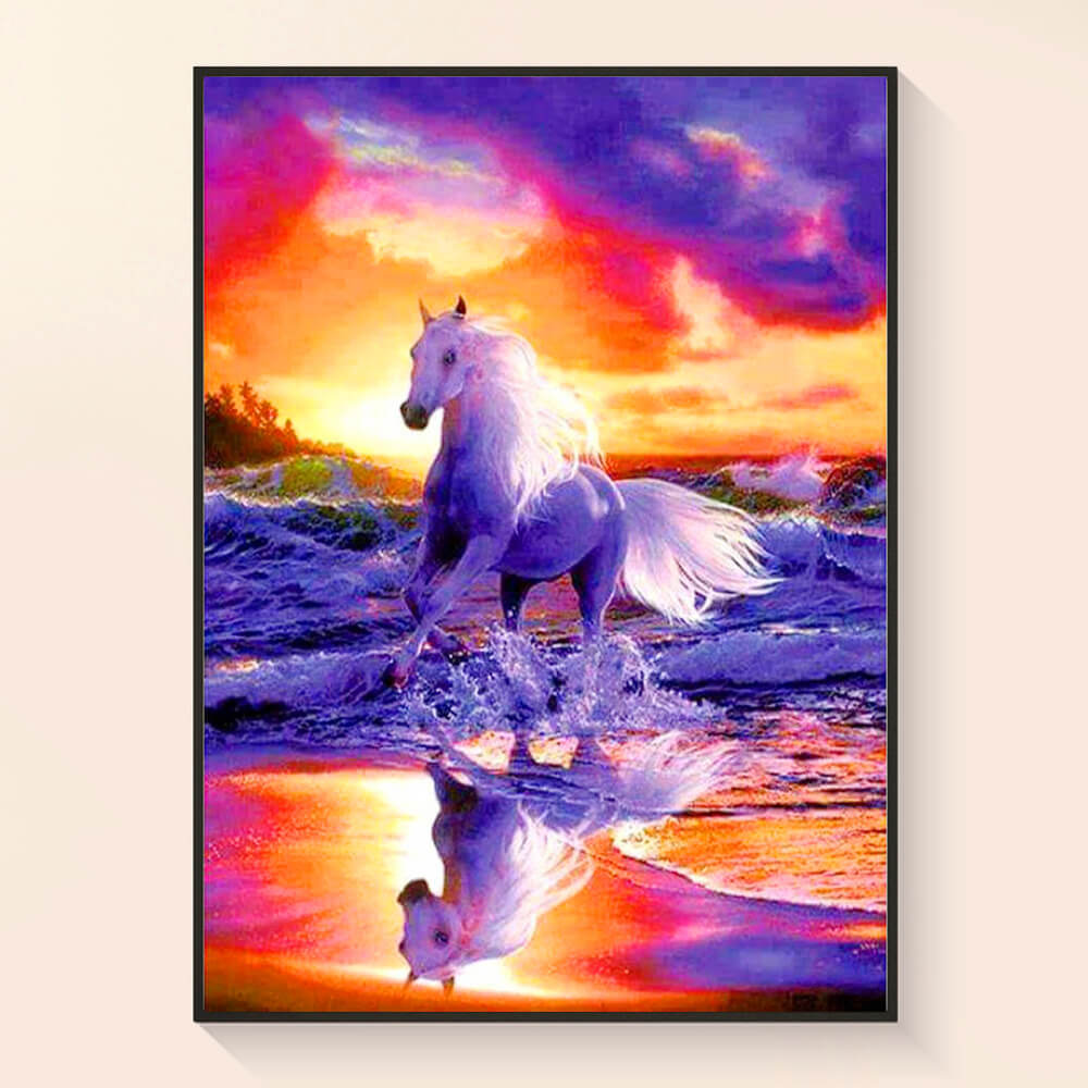 Reference for sunset horse painting used in diamond art kit