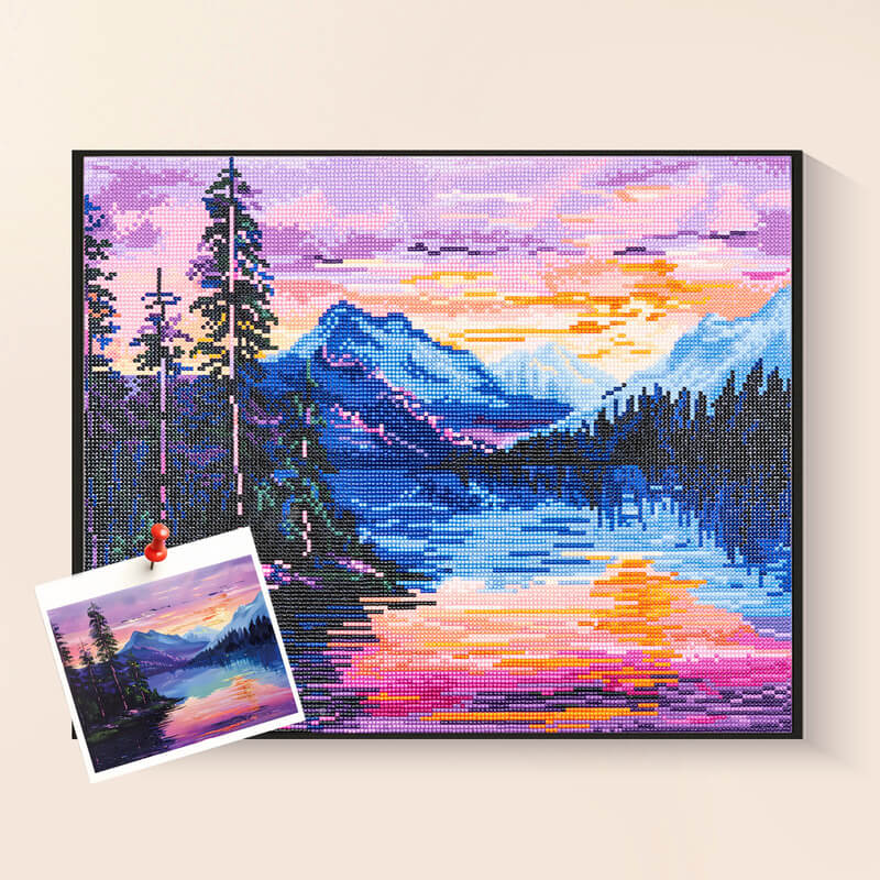 Sunset lake diamond painting kit – landscape mountain art by DYC