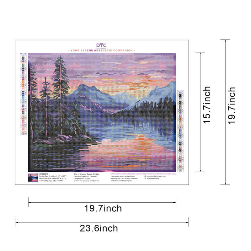 Size guide for Sunset Lake diamond painting kit – DYC