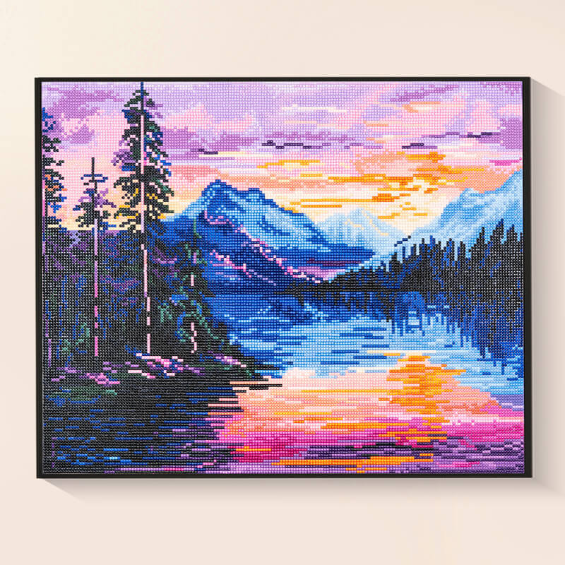 Finished Sunset Lake diamond painting kit result – DYC