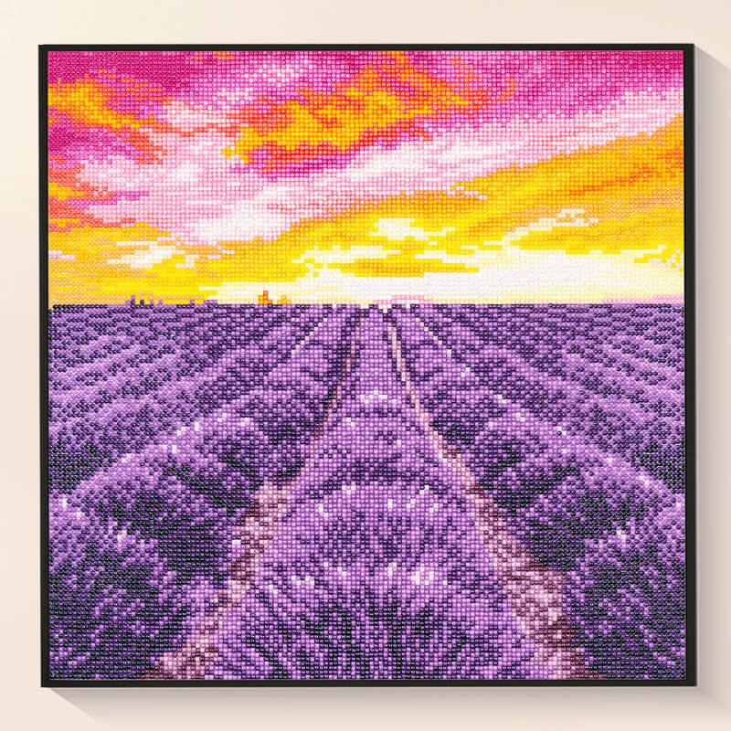 Lavender Flower Sea Diamond Painting Kit – Sunset Field Art | DYC