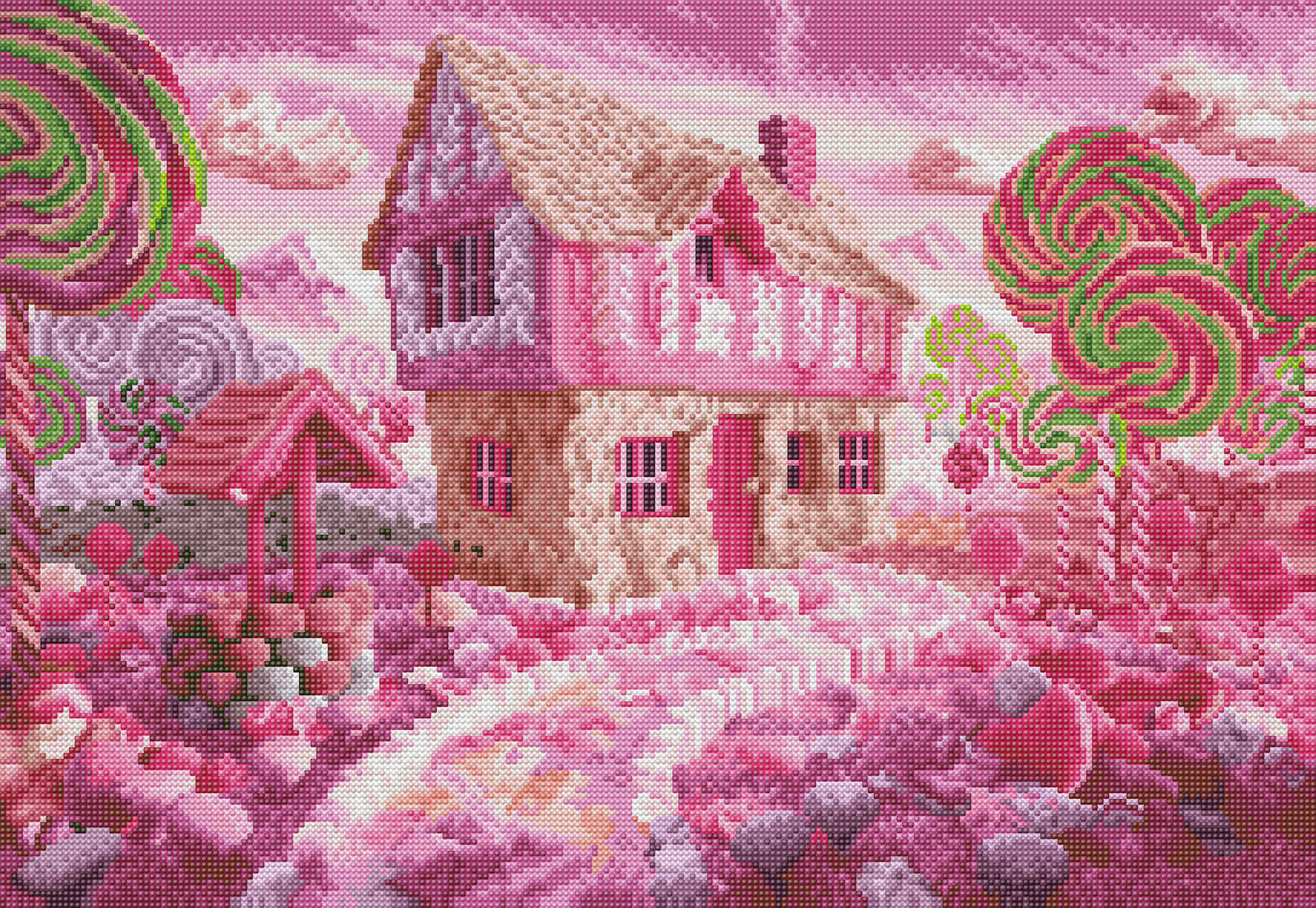 Original reference photo for The Pink Cottage candy house custom diamond painting
