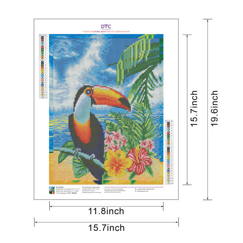 Size options for toucan tropical bird diamond painting kit