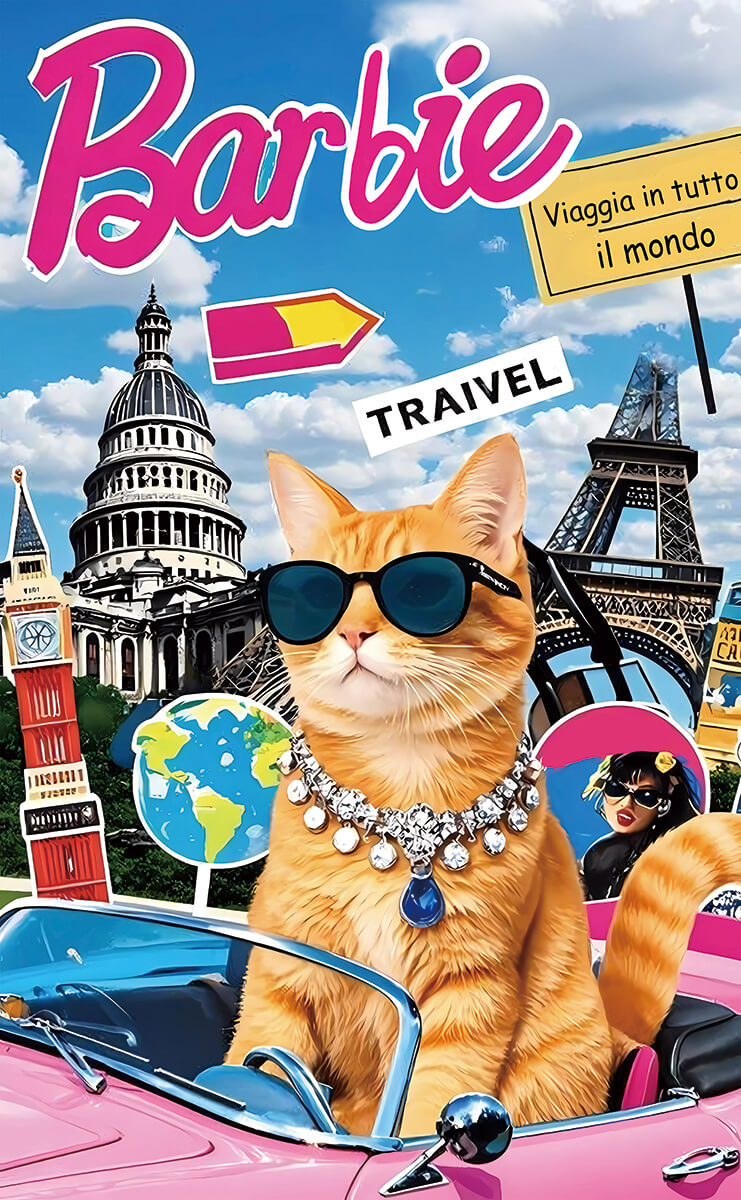 Travel with the Glam Cat diamond art kit with fashionable cat in sunglasses