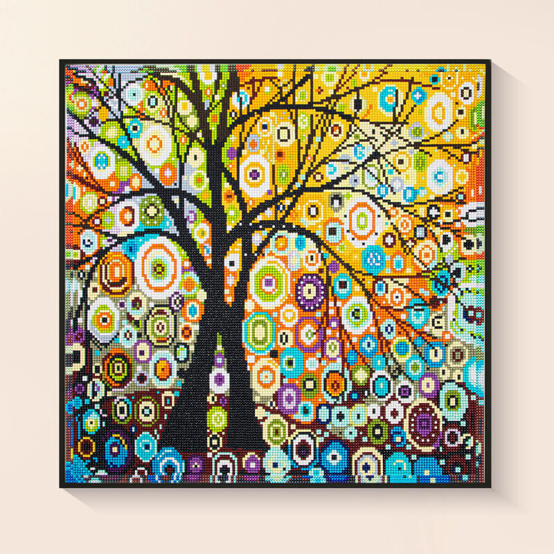 Tree of Life diamond painting kit with colorful abstract design