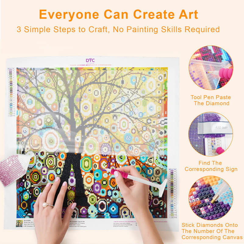 Step by step process of creating Tree of Life diamond art painting