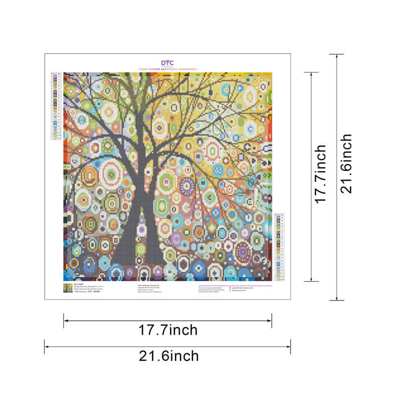 Size guide for Tree of Life diamond painting kit abstract design