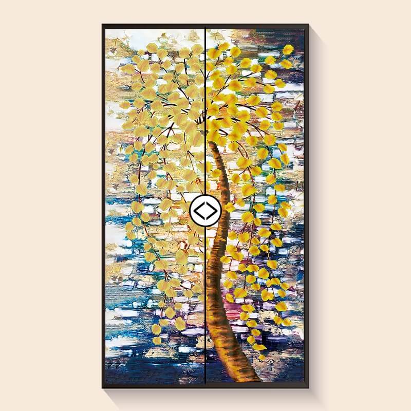 Tree trunk and shadow detail in abstract diamond painting – DYC