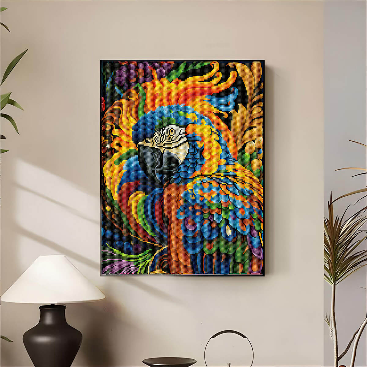 Finished Tropical Vibrance Parrot diamond painting kit result – DYC