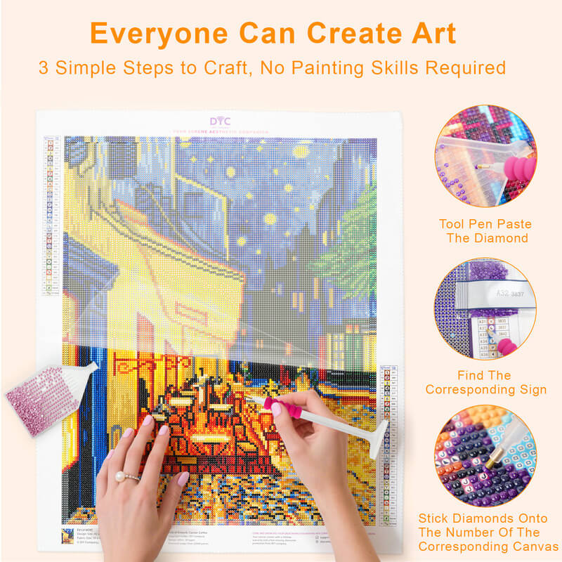 Van Gogh Café Terrace diamond painting process step by step DYC