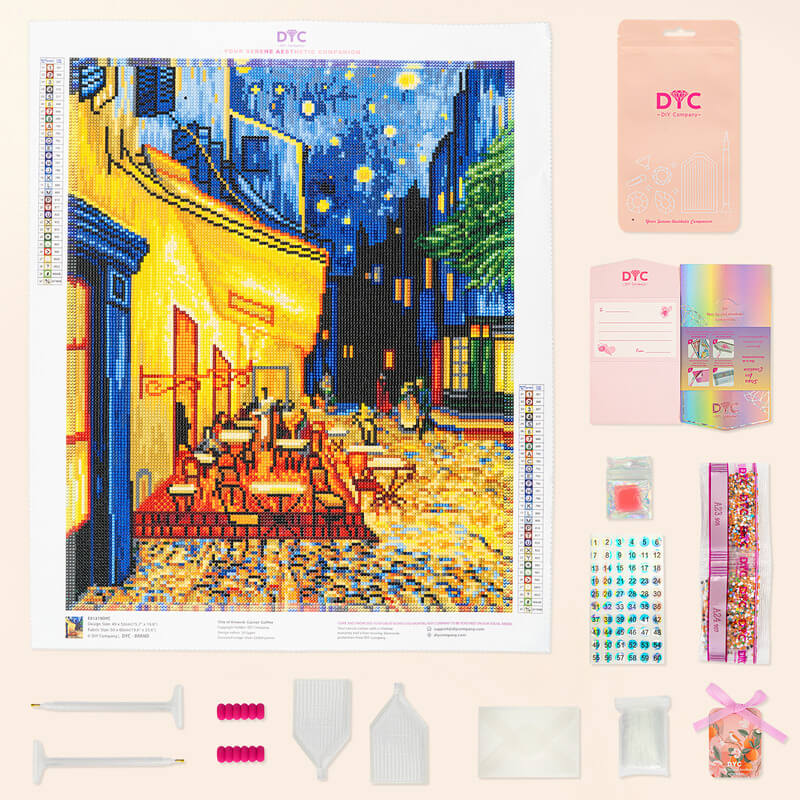 Complete Van Gogh Café Terrace diamond painting kit tools and drills DYC