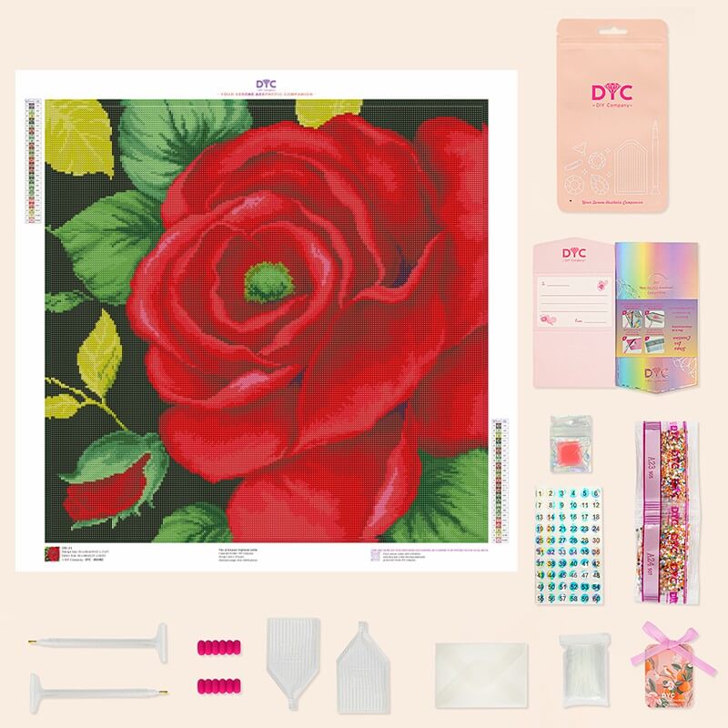Complete Velvet Heart Rose Diamond Art Kit with canvas, drills, and tools | DYC