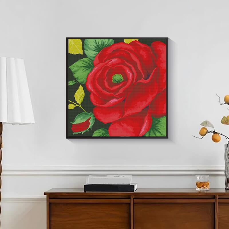 Finished Velvet Heart Rose Diamond Painting Kit – Red rose floral art | DYC
