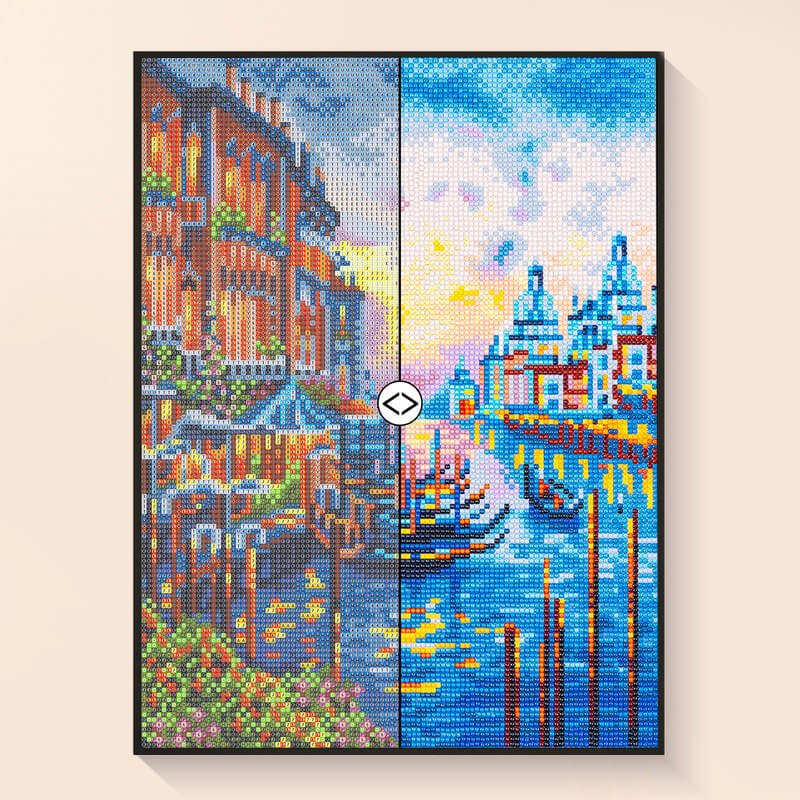 Original photo vs finished Venice sunset diamond art – DYC