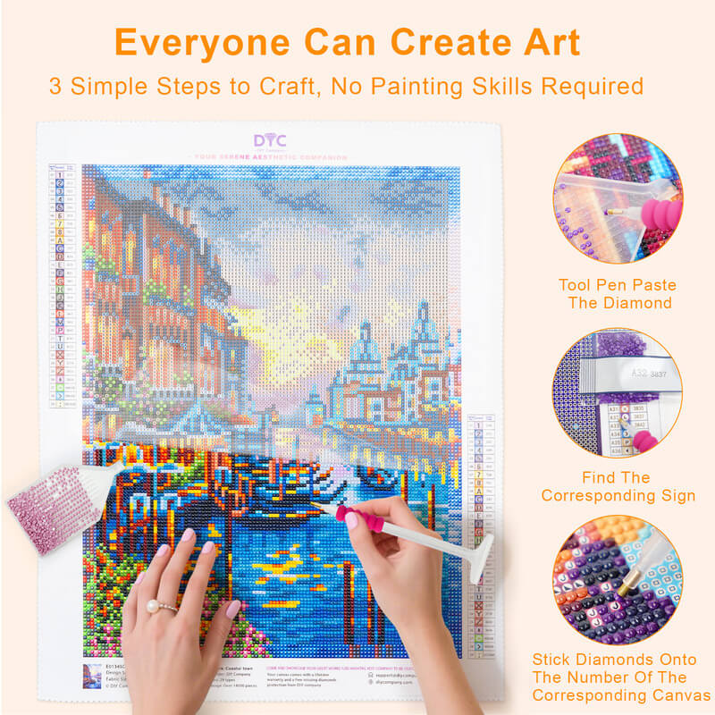 Step-by-step drilling process for Venice sunset diamond painting – DYC