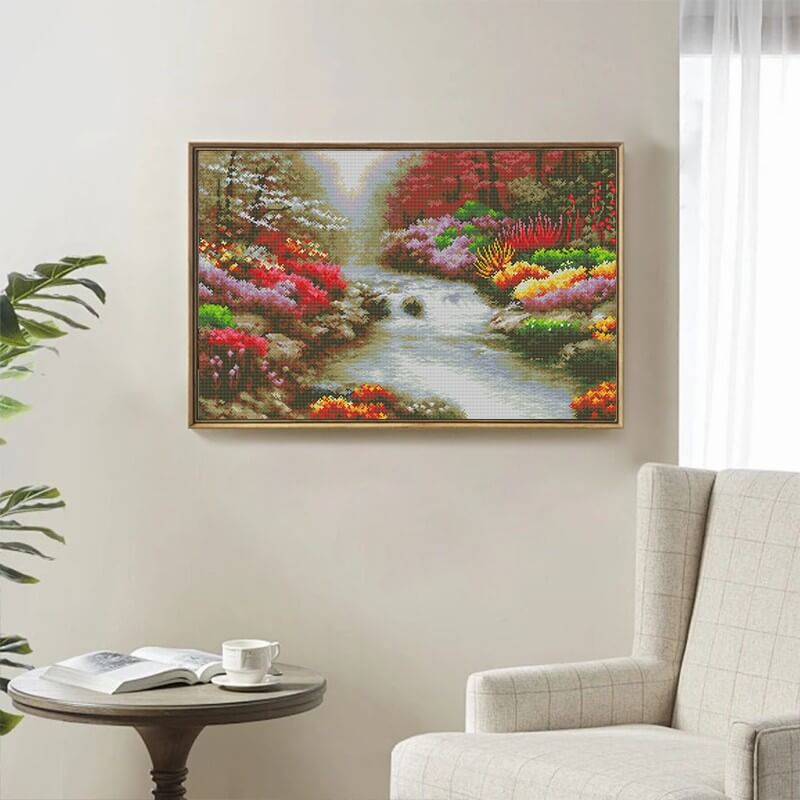 Original reference image – Spring Blossom Diamond Painting Kit with flowing stream | DYC