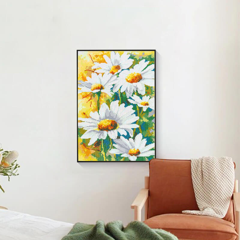 Finished daisy diamond art white flowers wall décor DYC
