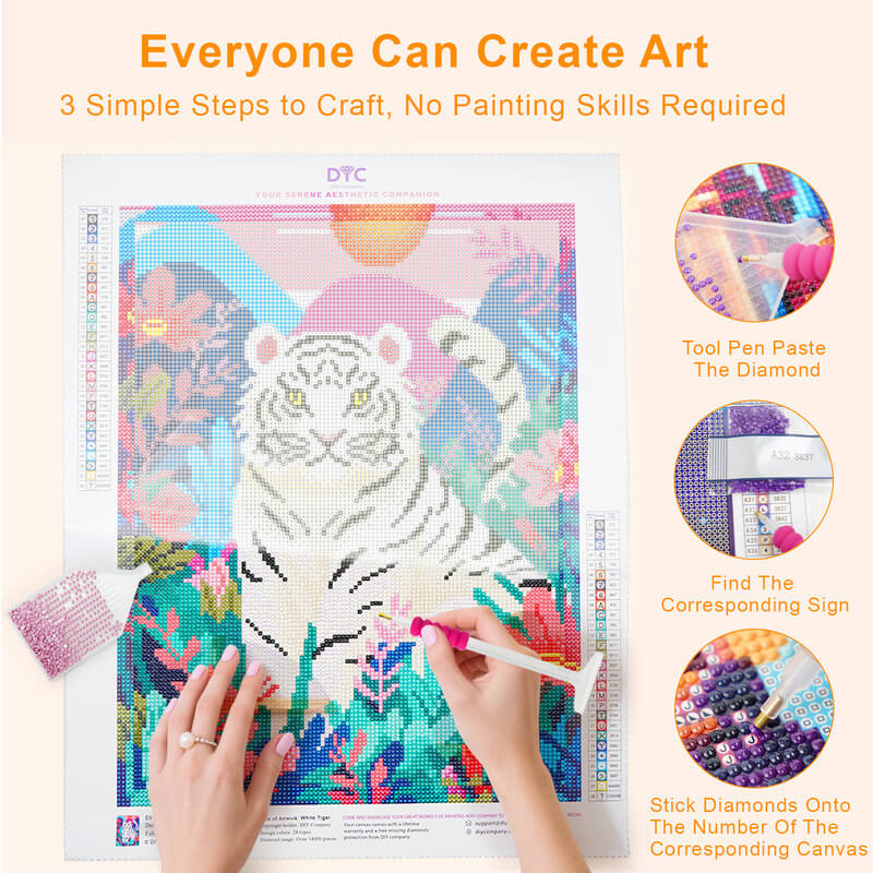 White Tiger diamond art step by step process DYC