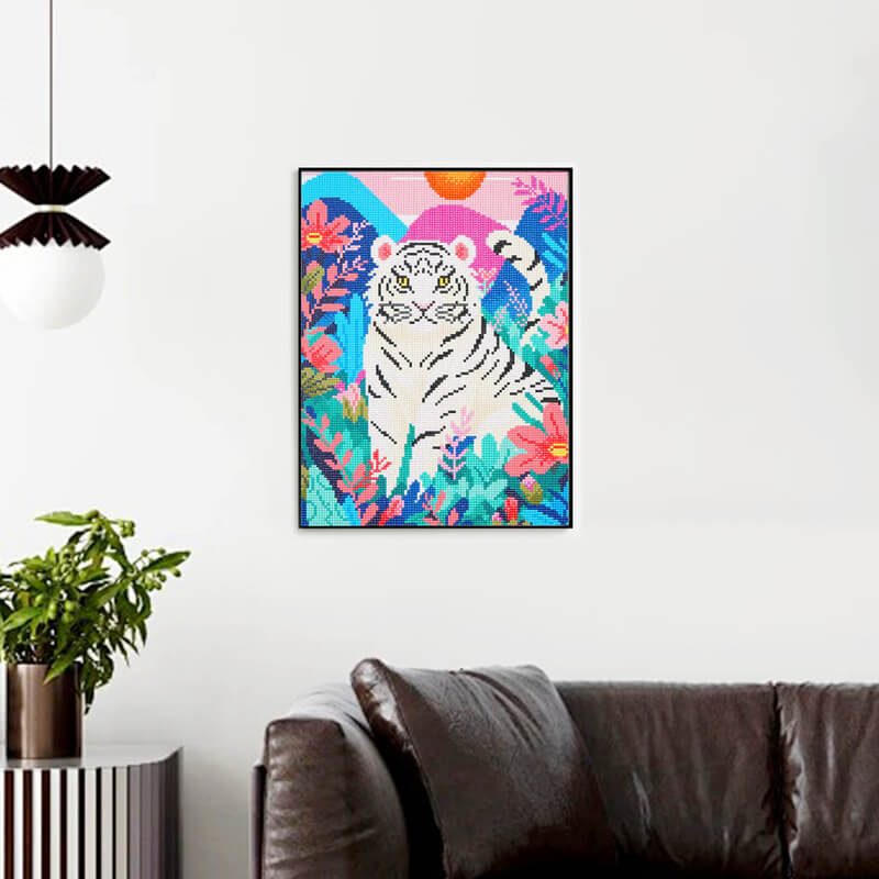 White Tiger diamond art kit displayed as luxury wall décor DYC