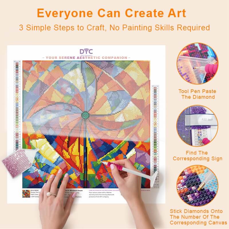 Step-by-step drilling process for Windmill Dream diamond painting