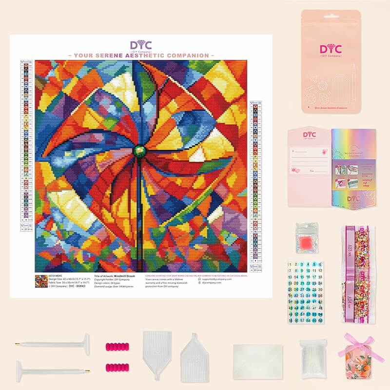 Complete diamond painting kit – Windmill Dream with tools by DYC