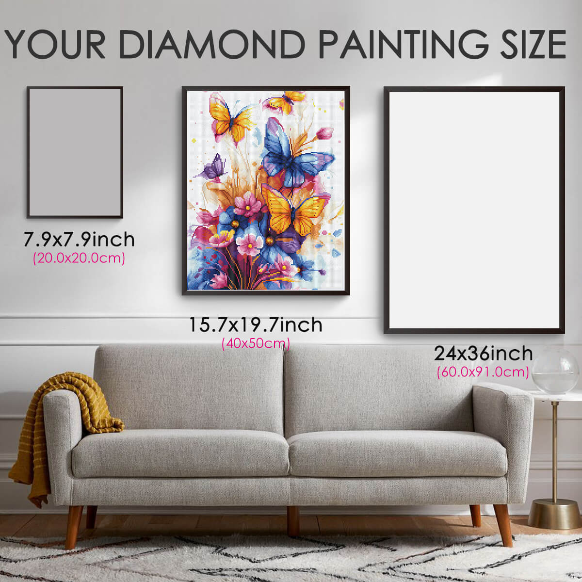Diamond painting size guide – Wings in Bloom butterfly and flower kit