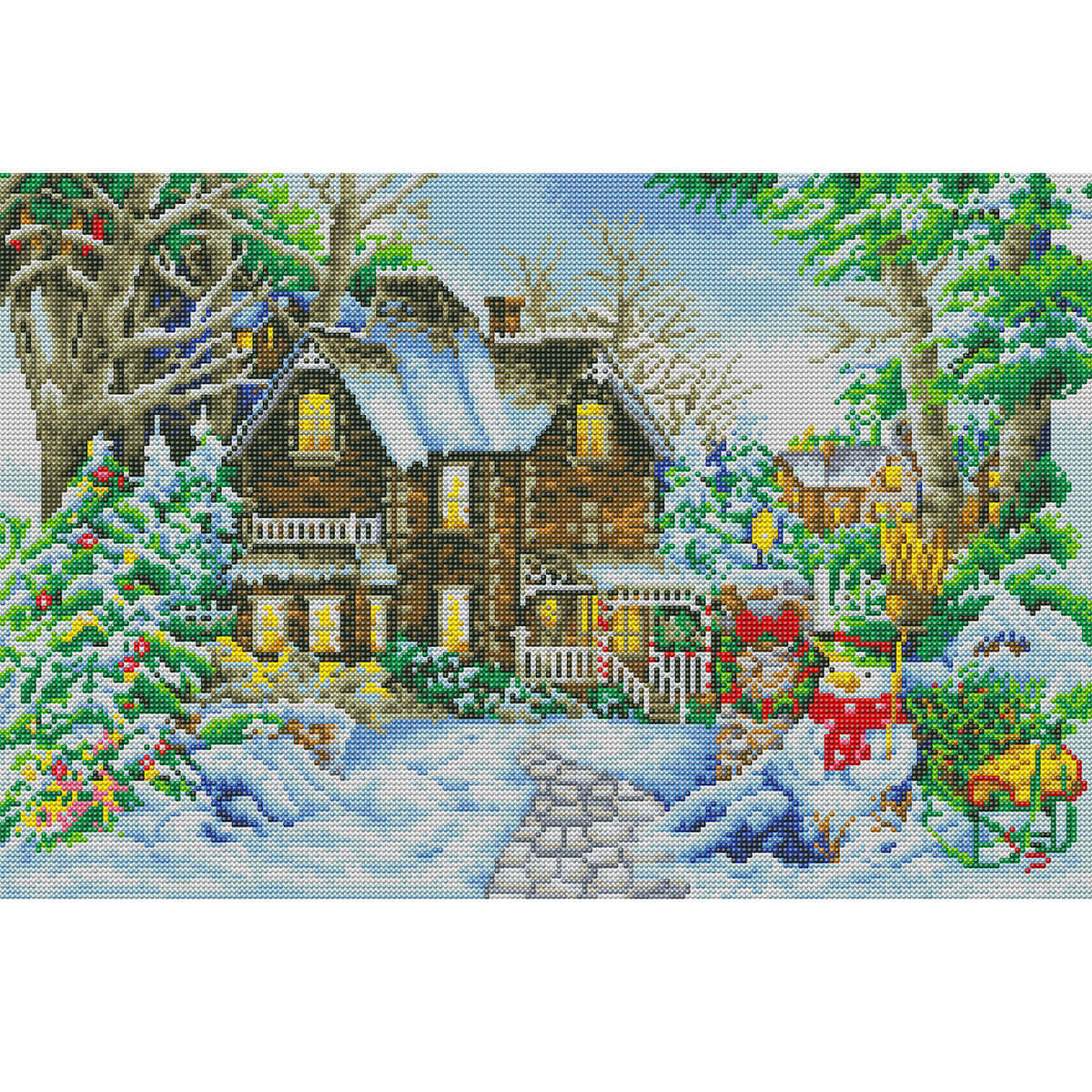 Winter landscape diamond painting – snowlit path cottage by DYC