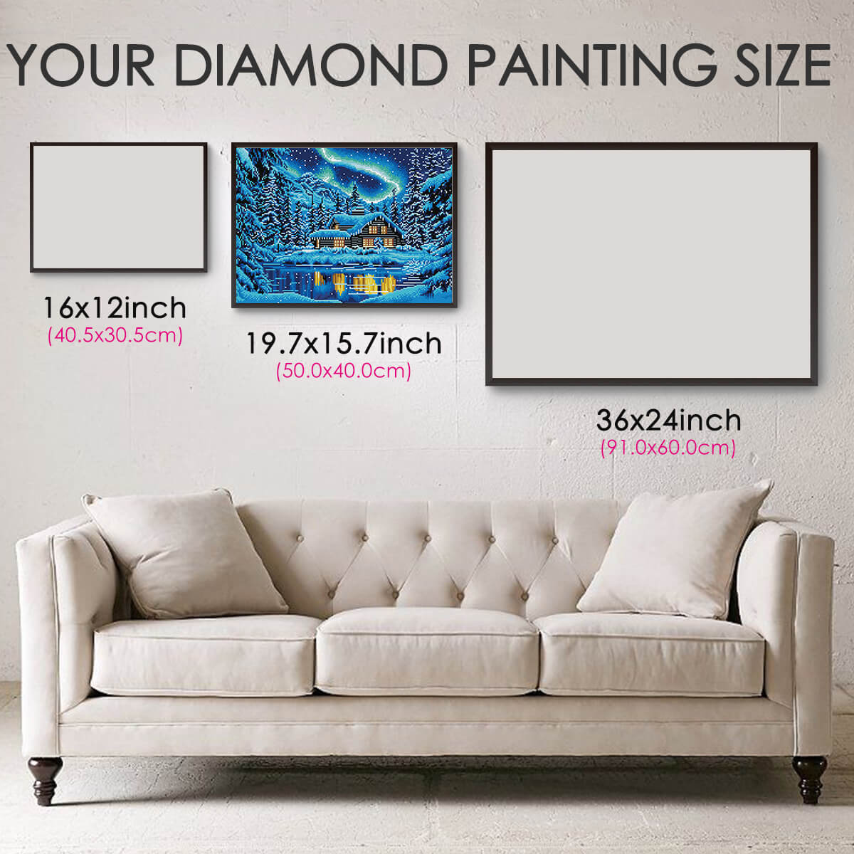 Diamond painting size guide – small to large Winter Serenade kit