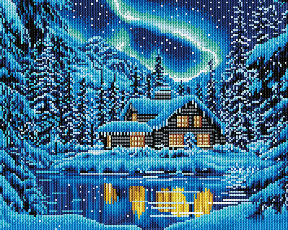 Original reference photo for Winter Serenade winter cottage custom diamond painting