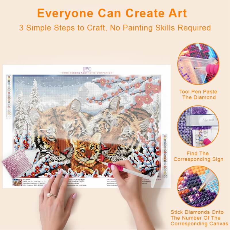 Winter Tiger Diamond Painting Kit – Family in Snow | DYC