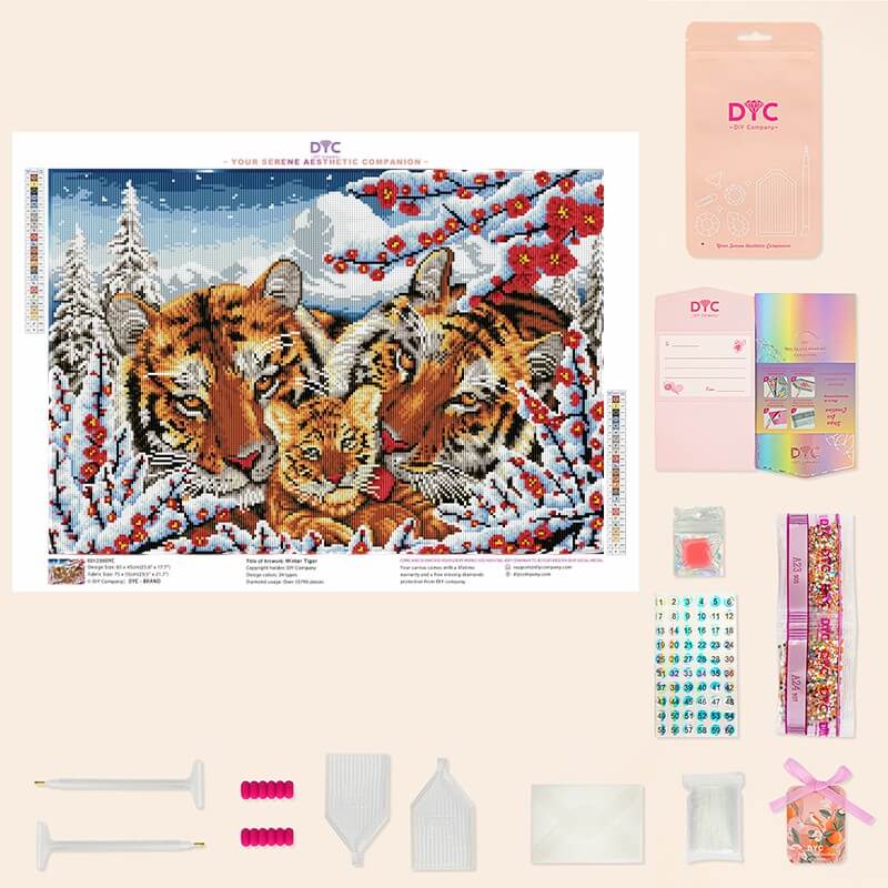 Winter Tiger Diamond Painting Kit – Family in Snow | DYC